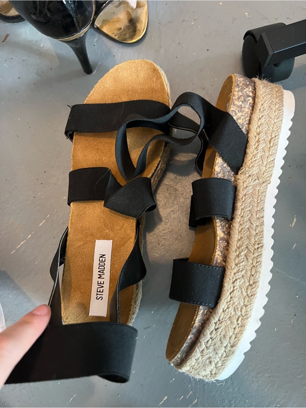 Steve Madden Black Espadrille Platform Sandals with Jute Wedge